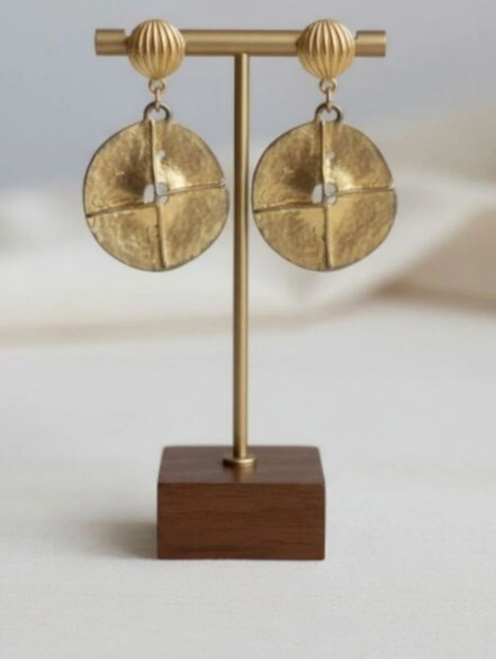 Hammered Gold Disc Earrings Vintage Runway Style